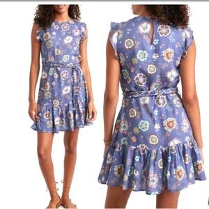Marine Layer Laney Dress Women Small Blue Purple Marlin Hibiscus Floral Mini NWT